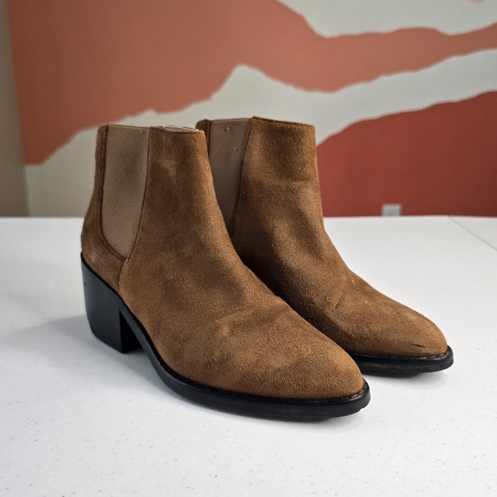 Inch2 Handcrafted Cognac Suede Booties Women's 5.5